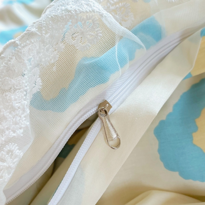 91家纺网 家纺一手货源 找家纺 添越2024小清新韩版蕾丝款花边纯棉夹棉床盖三件套全棉天使之心-蕾丝款