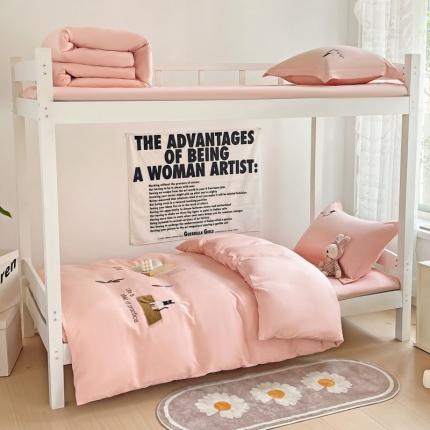 娜娜 2023新款水洗棉刺绣素色学生三件套 多多猫-粉