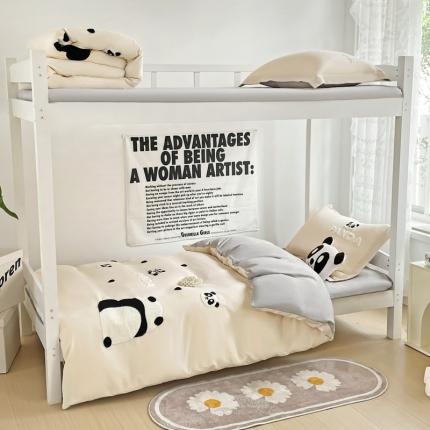 娜娜 2023新款水洗棉刺绣素色学生三件套 熊猫嘟嘟-白灰