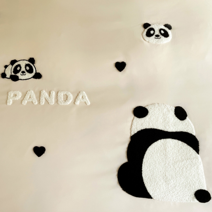 91家纺网 家纺一手货源 找家纺 娜娜 2023新款水洗棉刺绣素色学生三件套 熊猫嘟嘟-白灰