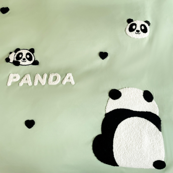 91家纺网 家纺一手货源 找家纺 娜娜 2023新款水洗棉刺绣素色学生三件套 熊猫嘟嘟-绿