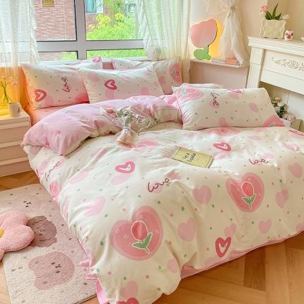 麦伦家居 2023新款全棉斜纹卡通小清新系列四件套-第四波 爱心郁金香