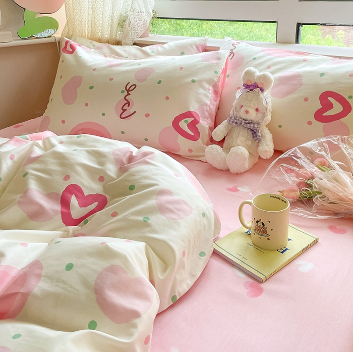 91家纺网 家纺一手货源 找家纺 麦伦家居 2023新款全棉斜纹卡通小清新系列四件套-第四波 爱心郁金香