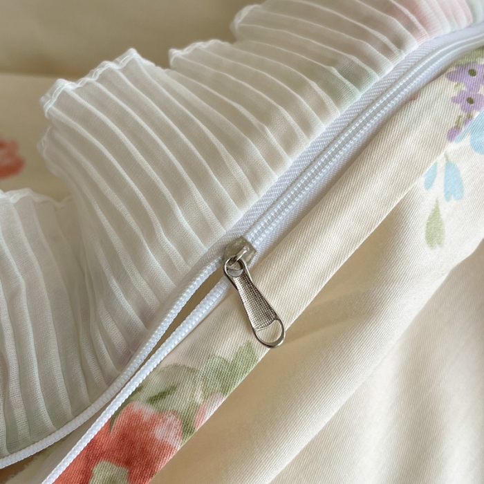 91家纺网 家纺一手货源 找家纺 添越 2024小清新韩版蕾丝花边纯棉夹棉床盖三件套全棉佳人有约