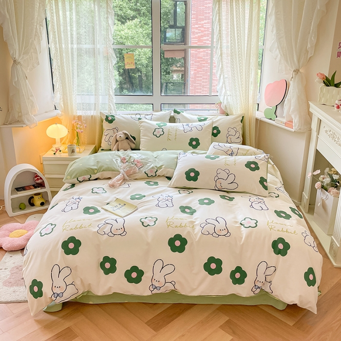 91家纺网 家纺一手货源 找家纺 麦伦家居 2023新款全棉斜纹卡通小清新系列四件套-第四波 奔奔兔