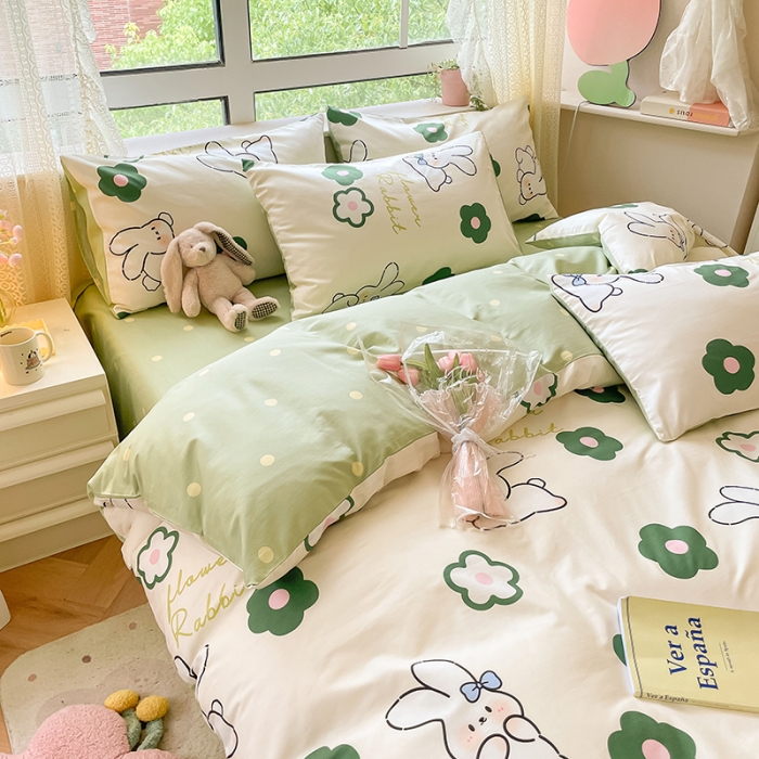 91家纺网 家纺一手货源 找家纺 麦伦家居 2023新款全棉斜纹卡通小清新系列四件套-第四波 奔奔兔
