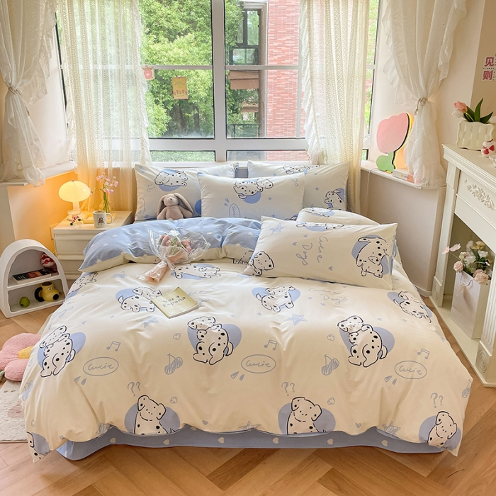 91家纺网 家纺一手货源 找家纺 麦伦家居 2023新款全棉斜纹卡通小清新系列四件套-第四波 调皮小狗