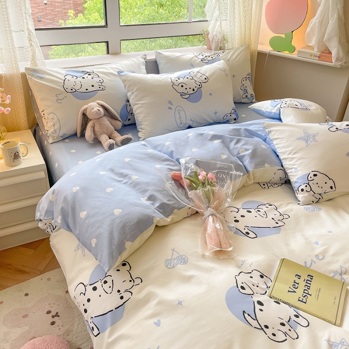91家纺网 家纺一手货源 找家纺 麦伦家居 2023新款全棉斜纹卡通小清新系列四件套-第四波 调皮小狗