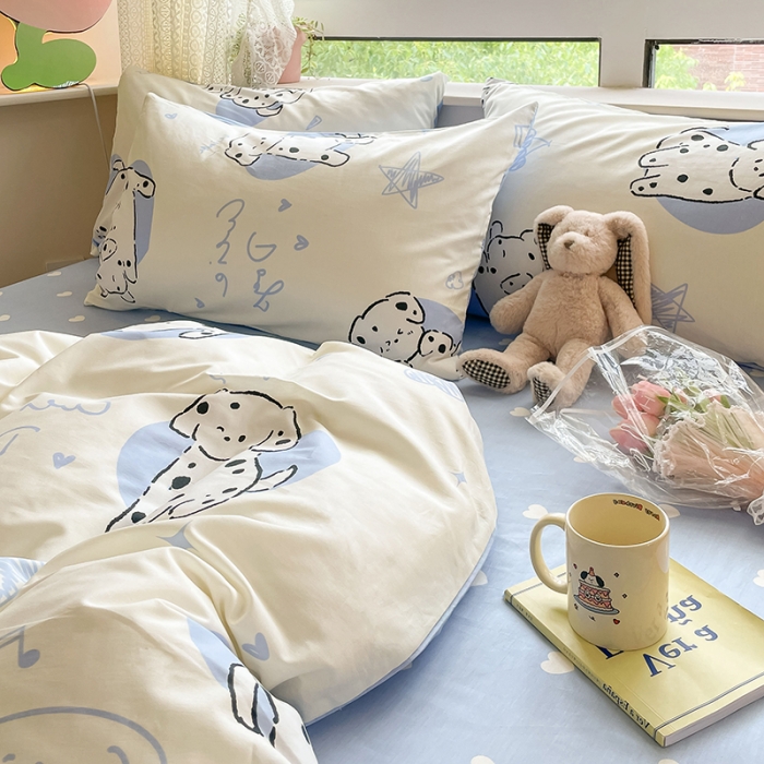 91家纺网 家纺一手货源 找家纺 麦伦家居 2023新款全棉斜纹卡通小清新系列四件套-第四波 调皮小狗