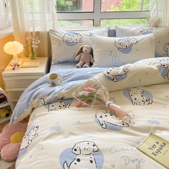 91家纺网 家纺一手货源 找家纺 麦伦家居 2023新款全棉斜纹卡通小清新系列四件套-第四波 调皮小狗