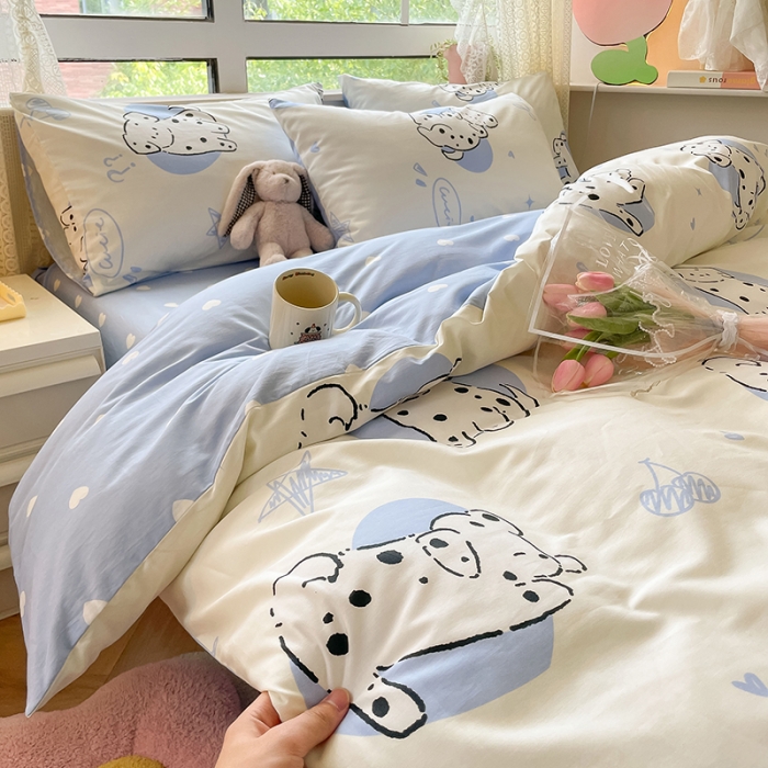 91家纺网 家纺一手货源 找家纺 麦伦家居 2023新款全棉斜纹卡通小清新系列四件套-第四波 调皮小狗