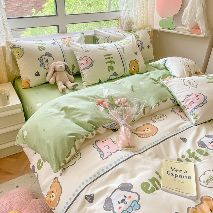 91家纺网 家纺一手货源 找家纺 麦伦家居 2023新款全棉斜纹卡通小清新系列四件套-第四波 哈哈乐园