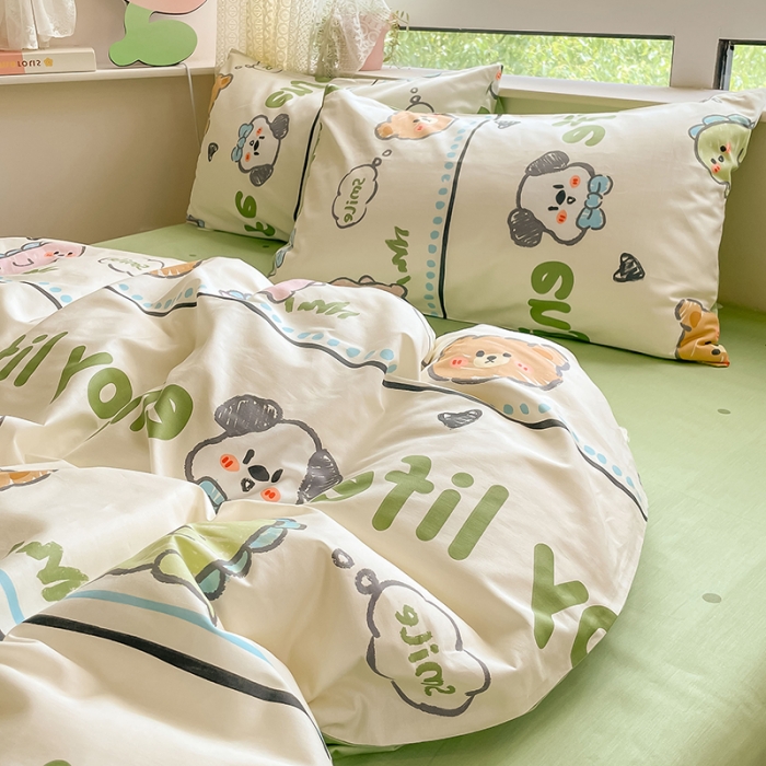 91家纺网 家纺一手货源 找家纺 麦伦家居 2023新款全棉斜纹卡通小清新系列四件套-第四波 哈哈乐园
