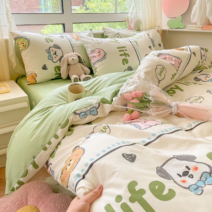 91家纺网 家纺一手货源 找家纺 麦伦家居 2023新款全棉斜纹卡通小清新系列四件套-第四波 哈哈乐园