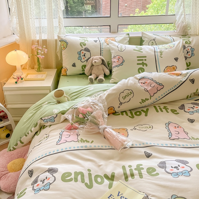 91家纺网 家纺一手货源 找家纺 麦伦家居 2023新款全棉斜纹卡通小清新系列四件套-第四波 哈哈乐园