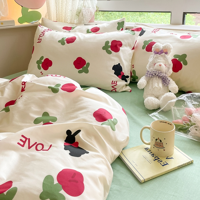 91家纺网 家纺一手货源 找家纺 麦伦家居 2023新款全棉斜纹卡通小清新系列四件套-第四波 红花兔
