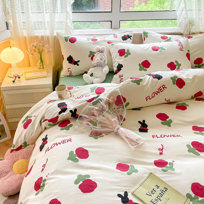 91家纺网 家纺一手货源 找家纺 麦伦家居 2023新款全棉斜纹卡通小清新系列四件套-第四波 红花兔