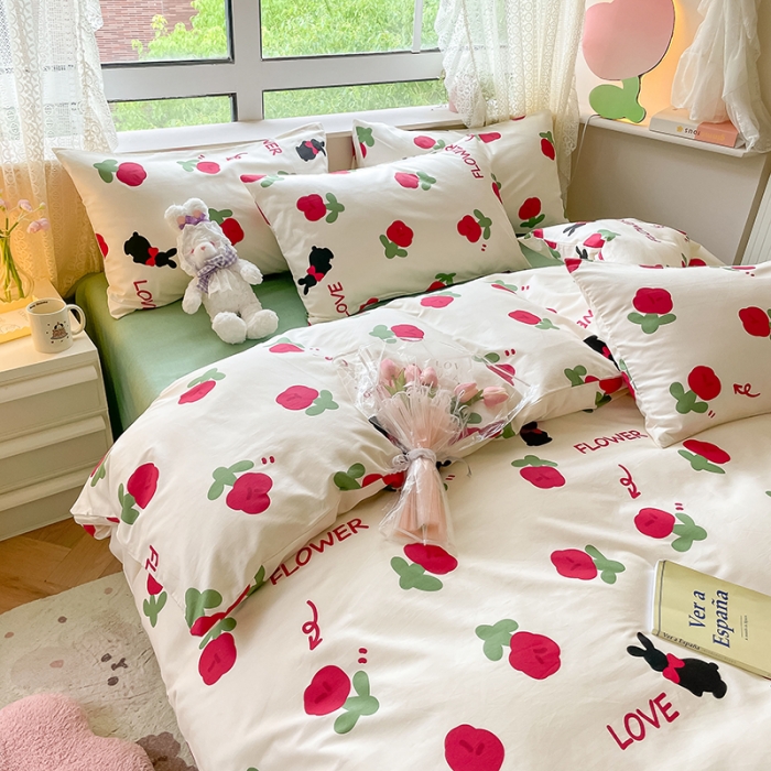 91家纺网 家纺一手货源 找家纺 麦伦家居 2023新款全棉斜纹卡通小清新系列四件套-第四波 红花兔