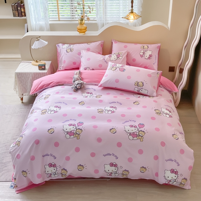 91家纺网 家纺一手货源 找家纺 博雅家纺 2023新款三丽鸥卡通全棉四件套 草莓Kitty