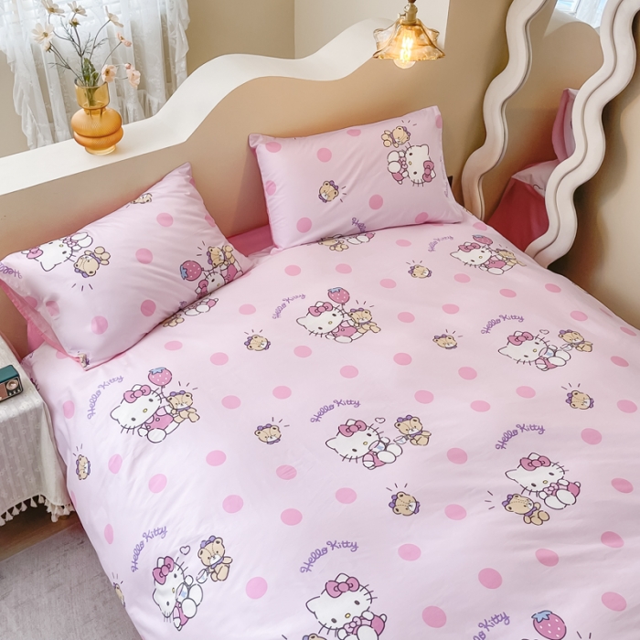 91家纺网 家纺一手货源 找家纺 博雅家纺 2023新款三丽鸥卡通全棉四件套 草莓Kitty