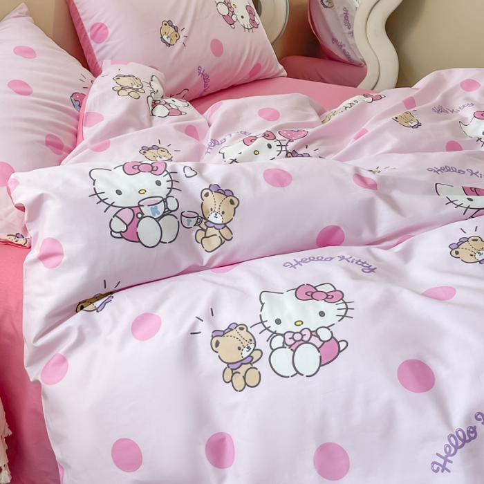 91家纺网 家纺一手货源 找家纺 博雅家纺 2023新款三丽鸥卡通全棉四件套 草莓Kitty