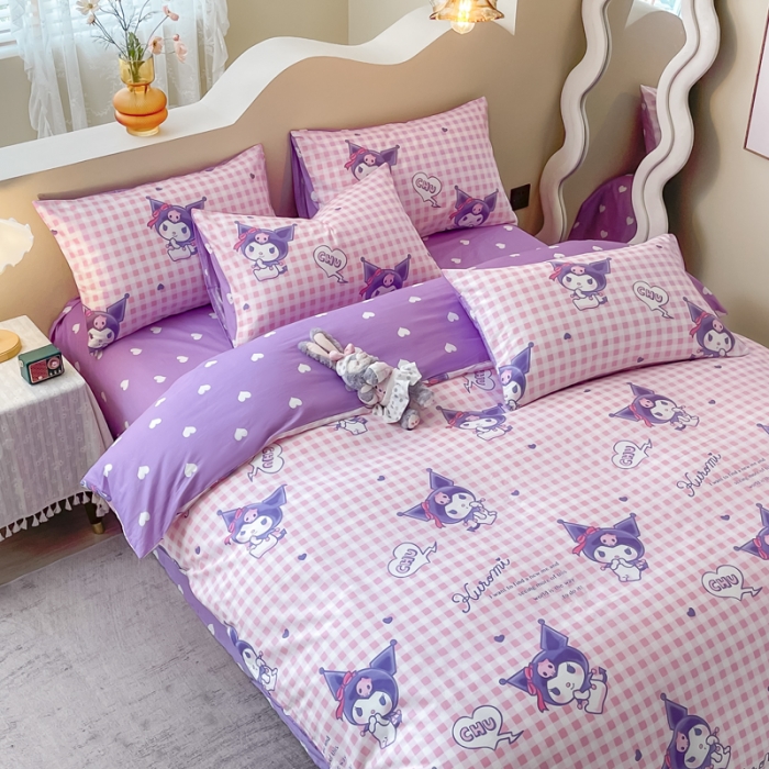 91家纺网 家纺一手货源 找家纺 博雅家纺 2023新款三丽鸥卡通全棉四件套 库洛米之心