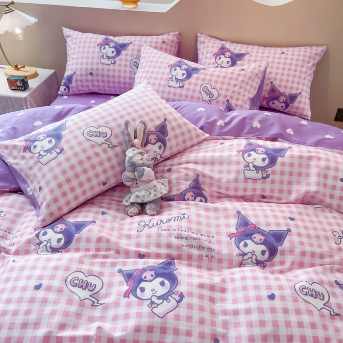 91家纺网 家纺一手货源 找家纺 博雅家纺 2023新款三丽鸥卡通全棉四件套 库洛米之心