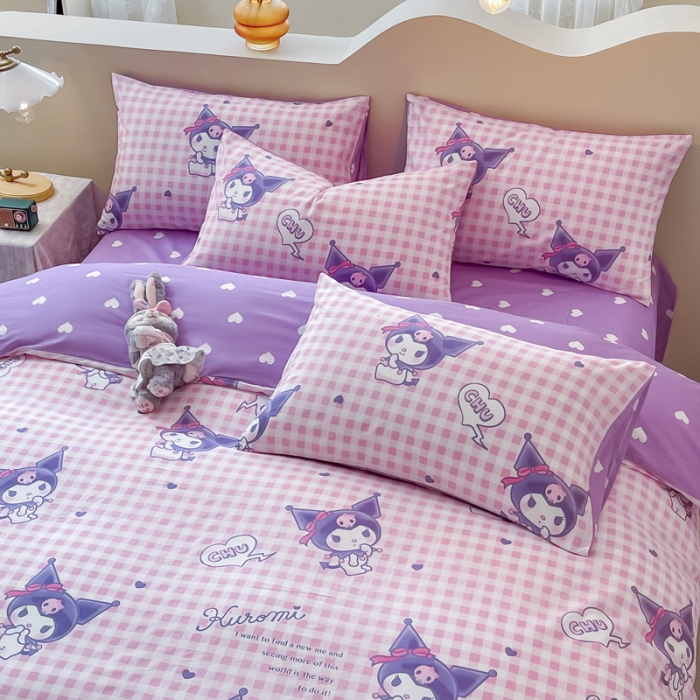 91家纺网 家纺一手货源 找家纺 博雅家纺 2023新款三丽鸥卡通全棉四件套 库洛米之心