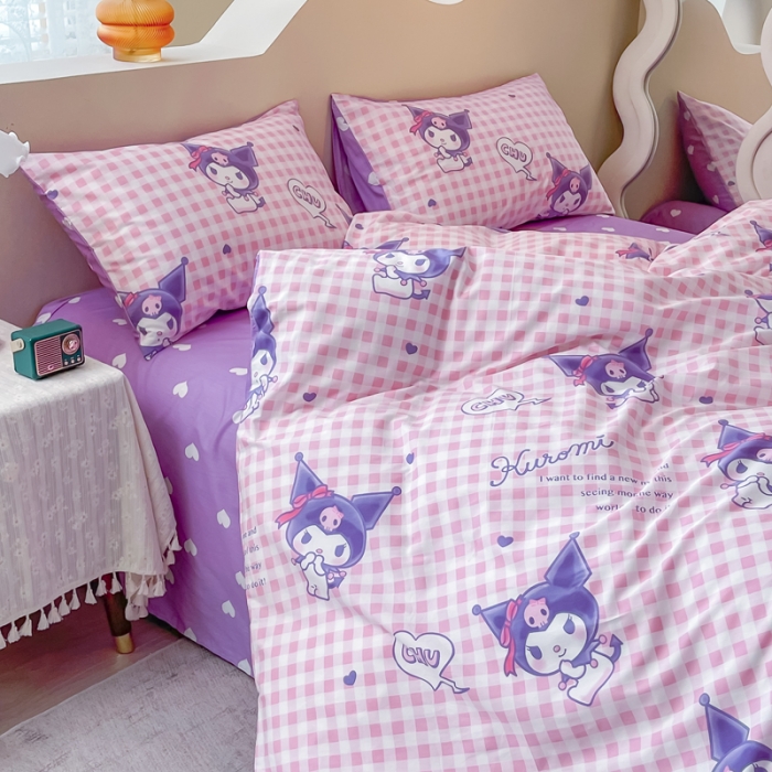 91家纺网 家纺一手货源 找家纺 博雅家纺 2023新款三丽鸥卡通全棉四件套 库洛米之心