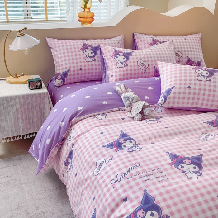 91家纺网 家纺一手货源 找家纺 博雅家纺 2023新款三丽鸥卡通全棉四件套 库洛米之心