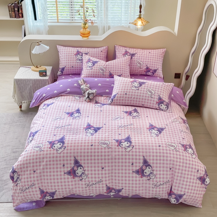 91家纺网 家纺一手货源 找家纺 博雅家纺 2023新款三丽鸥卡通全棉四件套 库洛米之心