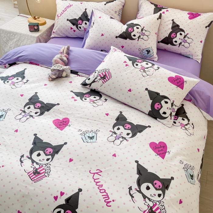 91家纺网 家纺一手货源 找家纺 博雅家纺 2023新款三丽鸥卡通全棉四件套 甜筒库洛米