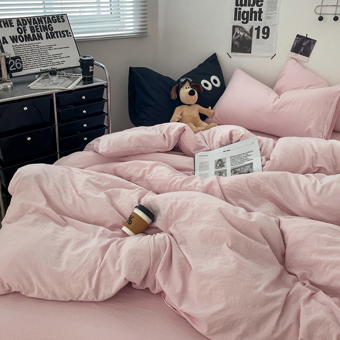 91家纺网 家纺一手货源 找家纺 （总）贝拉梦 2023新款ins风超柔亲肤磨毛褶皱水洗棉四件套