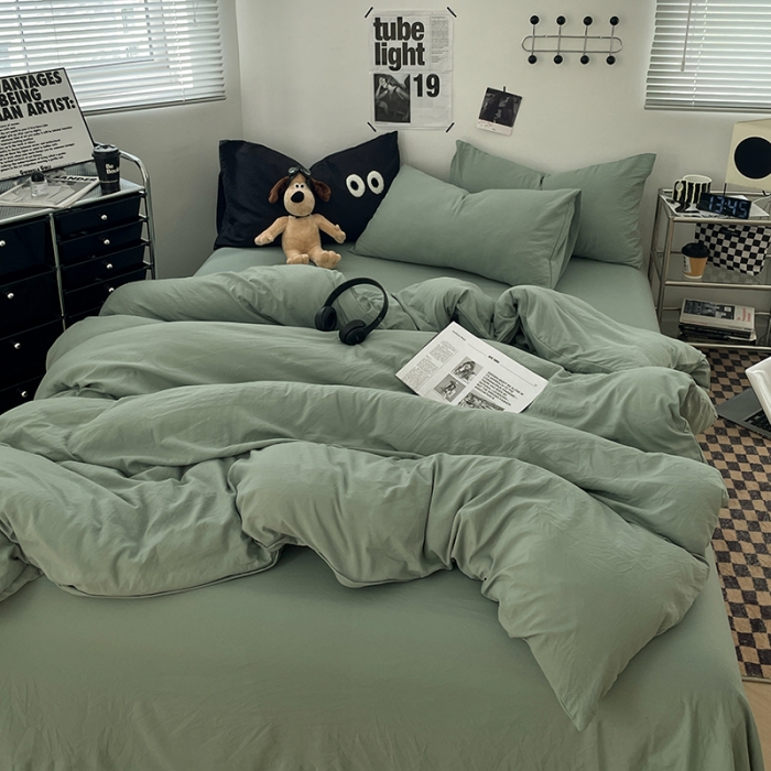 91家纺网 家纺一手货源 找家纺 贝拉梦 2023新款ins风超柔亲肤磨毛褶皱水洗棉四件套 ins暮竹