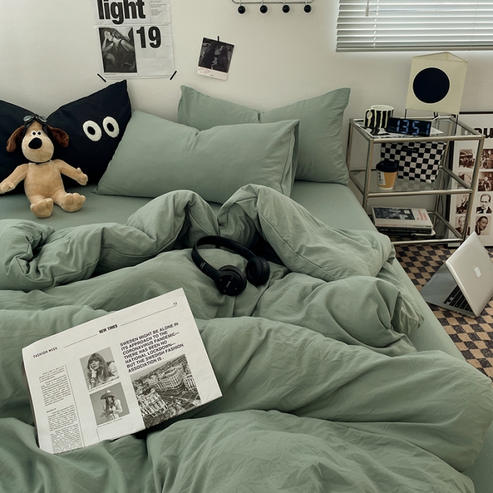 91家纺网 家纺一手货源 找家纺 贝拉梦 2023新款ins风超柔亲肤磨毛褶皱水洗棉四件套 ins暮竹