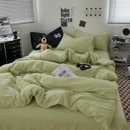 91家纺网 家纺一手货源 找家纺 贝拉梦 2023新款ins风超柔亲肤磨毛褶皱水洗棉单被套 ins奶绿