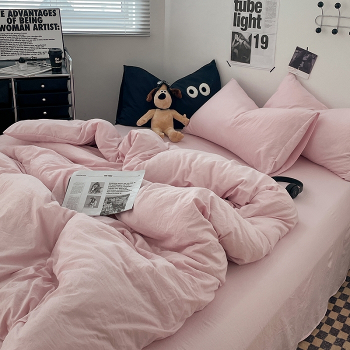 91家纺网 家纺一手货源 找家纺 贝拉梦 2023新款ins风超柔亲肤磨毛褶皱水洗棉单被套 ins粉玉