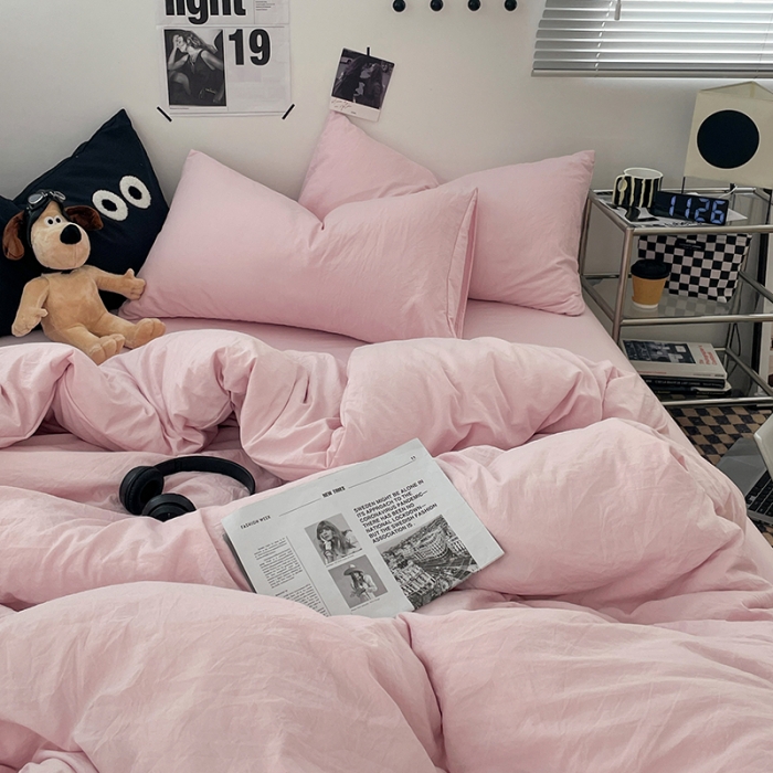 91家纺网 家纺一手货源 找家纺 贝拉梦 2023新款ins风超柔亲肤磨毛褶皱水洗棉单被套 ins粉玉