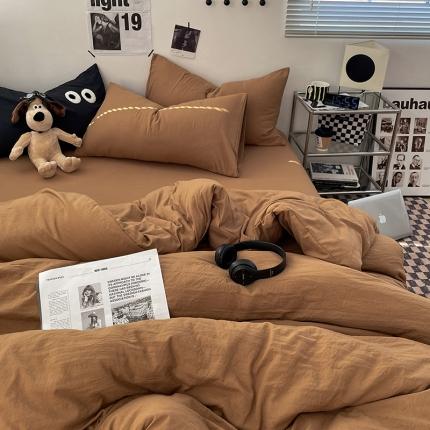 贝拉梦 2023新款ins风超柔亲肤磨毛褶皱水洗棉单被套 ins咖啡