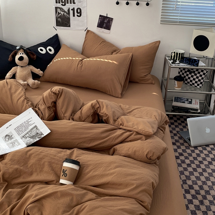 91家纺网 家纺一手货源 找家纺 贝拉梦 2023新款ins风超柔亲肤磨毛褶皱水洗棉单被套 ins咖啡