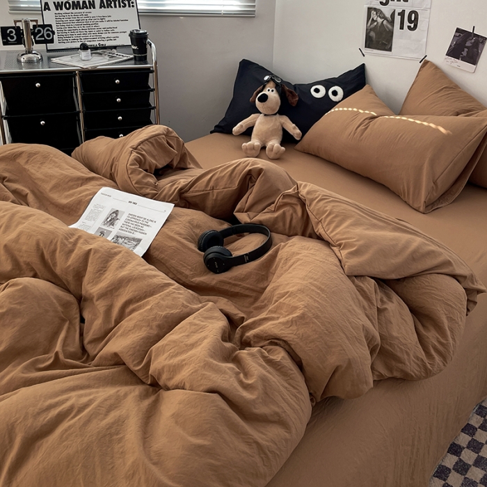 91家纺网 家纺一手货源 找家纺 贝拉梦 2023新款ins风超柔亲肤磨毛褶皱水洗棉单被套 ins咖啡