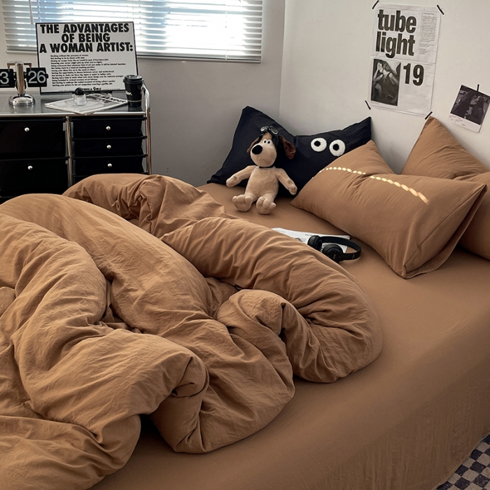 91家纺网 家纺一手货源 找家纺 贝拉梦 2023新款ins风超柔亲肤磨毛褶皱水洗棉单被套 ins咖啡