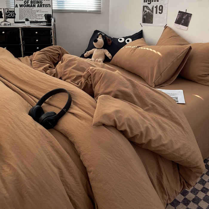 91家纺网 家纺一手货源 找家纺 贝拉梦 2023新款ins风超柔亲肤磨毛褶皱水洗棉单被套 ins咖啡