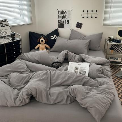 贝拉梦 2023新款ins风超柔亲肤磨毛褶皱水洗棉单被套 ins米灰