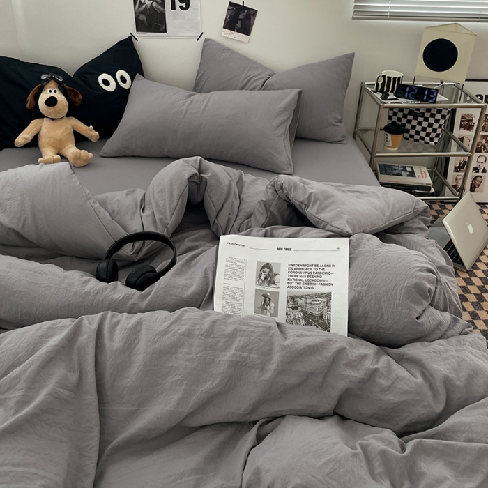 91家纺网 家纺一手货源 找家纺 贝拉梦 2023新款ins风超柔亲肤磨毛褶皱水洗棉单被套 ins米灰