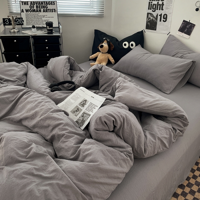 91家纺网 家纺一手货源 找家纺 贝拉梦 2023新款ins风超柔亲肤磨毛褶皱水洗棉单被套 ins米灰