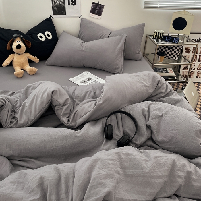 91家纺网 家纺一手货源 找家纺 贝拉梦 2023新款ins风超柔亲肤磨毛褶皱水洗棉单被套 ins米灰