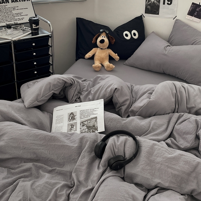 91家纺网 家纺一手货源 找家纺 贝拉梦 2023新款ins风超柔亲肤磨毛褶皱水洗棉单被套 ins米灰