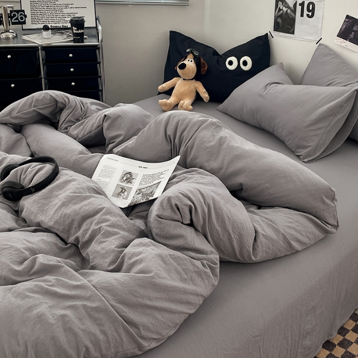 91家纺网 家纺一手货源 找家纺 贝拉梦 2023新款ins风超柔亲肤磨毛褶皱水洗棉单被套 ins米灰