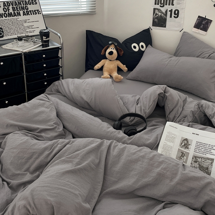 91家纺网 家纺一手货源 找家纺 贝拉梦 2023新款ins风超柔亲肤磨毛褶皱水洗棉单被套 ins米灰